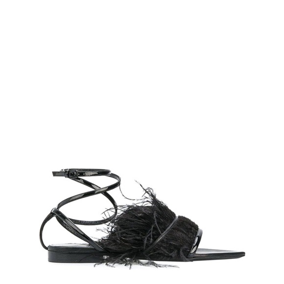 Saint Laurent Era Ostrich Feather Ankle Wrap Sandals - Picture 4 of 8